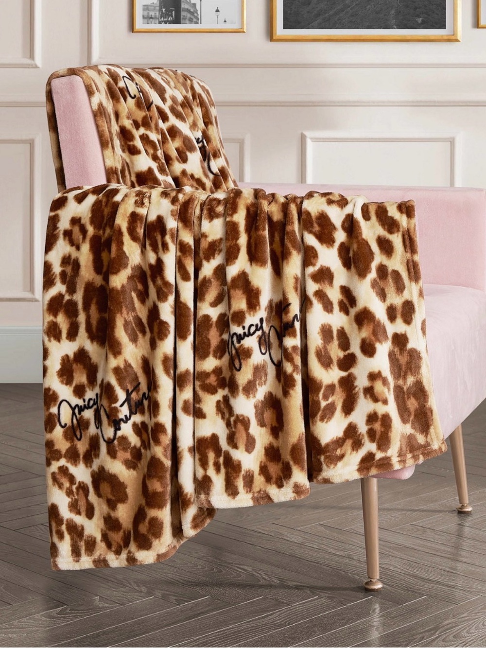 Juicy Couture Leopard Print Plush Throw Blanket - Brown & Cream